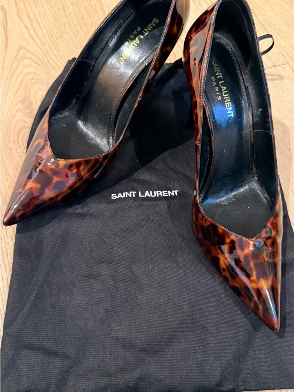 Saint Laurent Brown Tortoiseshell Patent Pointed-Toe Stilettos - Picture 6 of 6